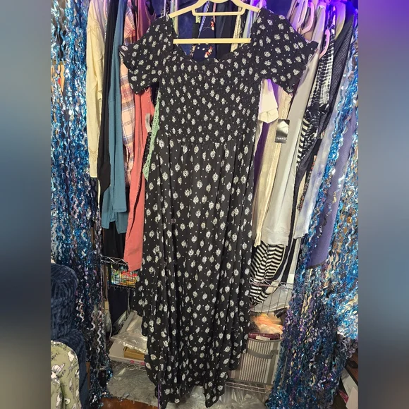 2X(Fits XL Best) NWT FRANCESCA'S Black/Wht Hi Low Side Split Maxi Dress 16-21ptp - Picture 10 of 12